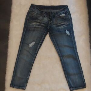 Rue21 Midnight Blue Distressed Cropped Jeans